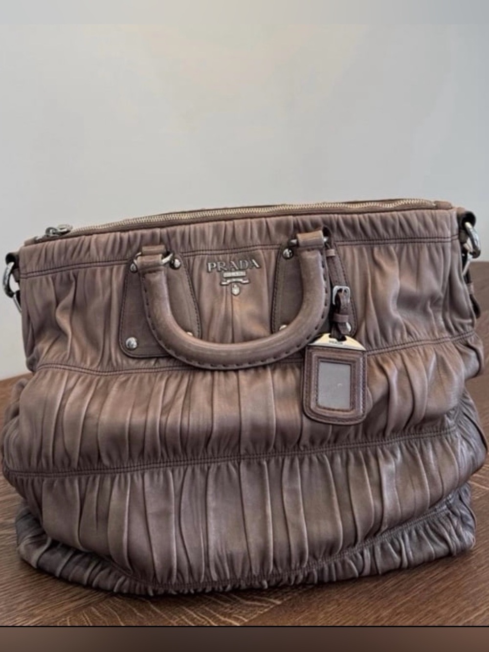 Prada Nappa Gaufre Ruched Leather Tote.